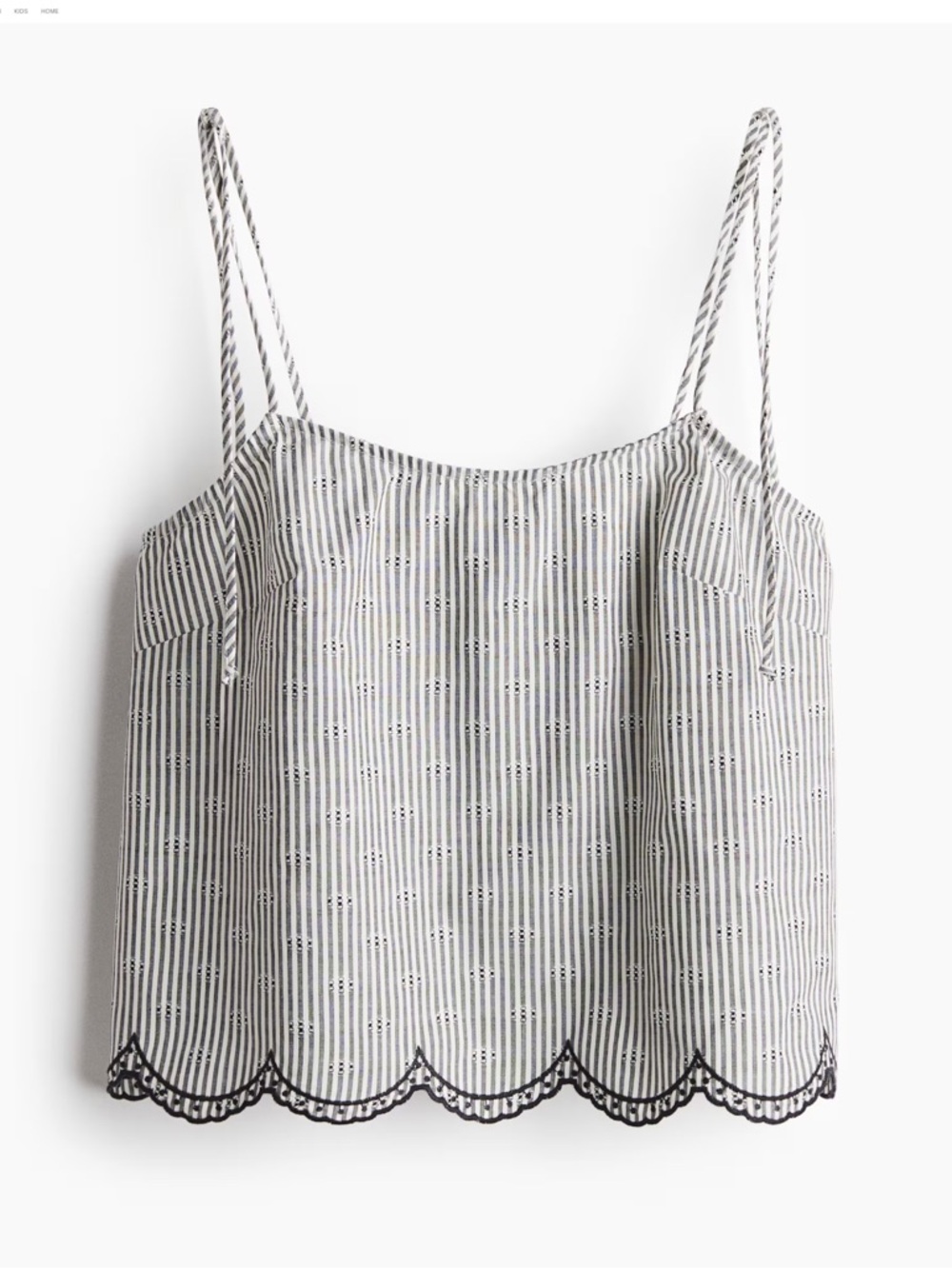 H&M Black & White Striped Scalloped-Edge Camisole Top 100% Cotton